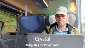  Presentation with train - Beautiful PPT theme featuring man-working-with-laptop backdrop and a gray colored foreground