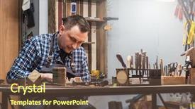  Presentation with leather craft - Presentation design consisting of man working with leather textile background and a tawny brown colored foreground