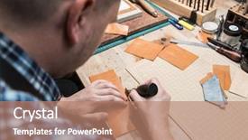  Presentation with leather craft - Audience pleasing slide set consisting of man working with leather textile backdrop and a coral colored foreground
