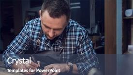  Presentation with leather craft - Presentation design featuring man working with leather textile background and a  colored foreground