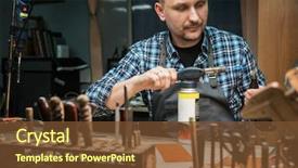  Presentation with leather craft - Colorful PPT theme enhanced with man working with leather textile backdrop and a tawny brown colored foreground