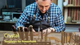  Presentation with leather craft - Colorful slide set enhanced with man working with leather textile backdrop and a tawny brown colored foreground