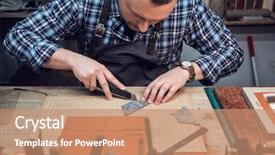  Presentation with textile - Beautiful slide set featuring man working with leather textile backdrop and a coral colored foreground