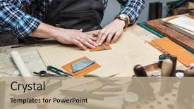  Presentation with leather craft - Cool new theme with man working with leather textile backdrop and a coral colored foreground