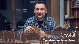  Presentation with leather craft - Colorful presentation enhanced with man working with leather textile backdrop and a violet colored foreground