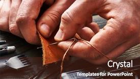  Presentation with diy - PPT layouts enhanced with man working with leather using background and a tawny brown colored foreground