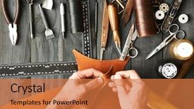  Presentation with leather - Amazing theme having man working with leather using backdrop and a coral colored foreground