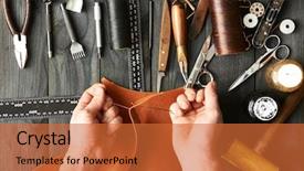  Presentation with leather - Amazing PPT theme having man working with leather using backdrop and a red colored foreground