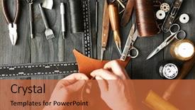  Presentation with diy - Slide deck enhanced with man working with leather using background and a red colored foreground