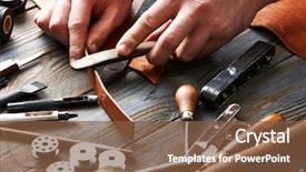  Presentation with leather - Audience pleasing theme consisting of man working with leather using backdrop and a tawny brown colored foreground