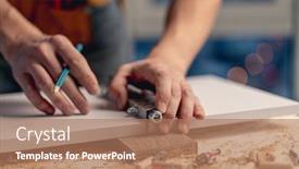  Presentation with manufacturing process - Slide set enhanced with man-working-with-pencil-marking background and a coral colored foreground