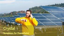  Presentation with solar panels - Amazing slides having man working with solar panels backdrop and a  colored foreground