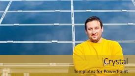  Presentation with solar panels - Audience pleasing slides consisting of man working with solar panels backdrop and a  colored foreground