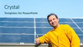 Presentation with solar panels - Cool new PPT theme with man working with solar panels backdrop and a  colored foreground