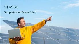  Presentation with sustainability solar energy panels - Theme with man working with solar panels background and a  colored foreground