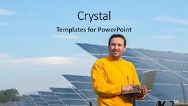  Presentation with solar panels - Colorful PPT layouts enhanced with man working with solar panels backdrop and a  colored foreground