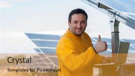  Presentation with solar panels - PPT theme enhanced with man working with solar panels background and a  colored foreground