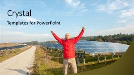  Presentation with solar panels - PPT theme featuring man working with solar panels background and a  colored foreground