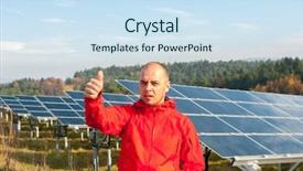  Presentation with solar panels - Colorful slides enhanced with man working with solar panels backdrop and a  colored foreground