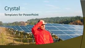  Presentation with solar panels - PPT theme enhanced with man working with solar panels background and a  colored foreground