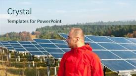  Presentation with solar panels - Beautiful PPT theme featuring man working with solar panels backdrop and a  colored foreground