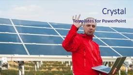  Presentation with solar panels - Audience pleasing slides consisting of man working with solar panels backdrop and a  colored foreground