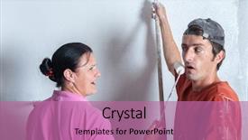  Presentation with solar panels - PPT theme enhanced with man working with solar panels background and a  colored foreground