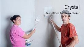  Presentation with solar panels - Beautiful PPT theme featuring man working with solar panels backdrop and a  colored foreground