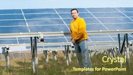  Presentation with solar panels - Cool new PPT theme with man working with solar panels backdrop and a  colored foreground
