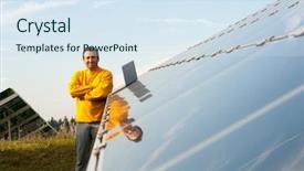  Presentation with solar panels - Amazing theme having man working with solar panels backdrop and a  colored foreground