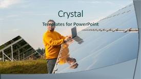  Presentation with solar panels - Audience pleasing presentation design consisting of man working with solar panels backdrop and a sky blue colored foreground