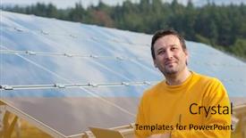  Presentation with solar panels - Cool new presentation design with man working with solar panels backdrop and a  colored foreground