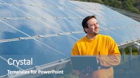  Presentation with solar panels - Amazing presentation theme having man working with solar panels backdrop and a  colored foreground
