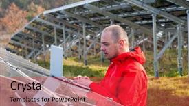  Presentation with solar panels el paso - PPT theme with man working with solar panels background and a red colored foreground