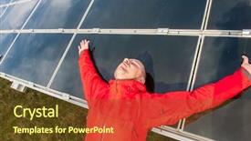  Presentation with solar panels - Beautiful presentation theme featuring man working with solar panels backdrop and a tawny brown colored foreground