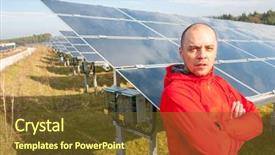  Presentation with solar panels - Presentation theme having man working with solar panels background and a tawny brown colored foreground