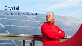  Presentation with solar panels - PPT theme consisting of man working with solar panels background and a sky blue colored foreground