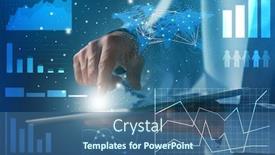  Presentation with management - Cool new slides with man working with tablet closeup management concept backdrop and a ocean colored foreground