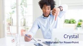  Presentation with african american business - Slide deck enhanced with man working writing on notebook background and a sky blue colored foreground