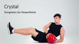  Presentation with workout - PPT theme having man workout with fitness ball background and a  colored foreground