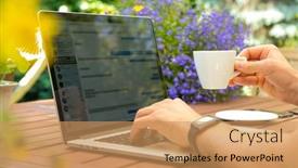  Presentation with home garden - Amazing theme having man-works-on-laptop backdrop and a coral colored foreground