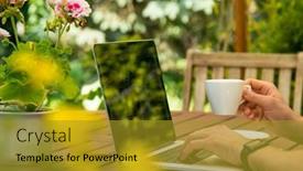  Presentation with home garden - Colorful theme enhanced with man-works-on-laptop backdrop and a gold colored foreground