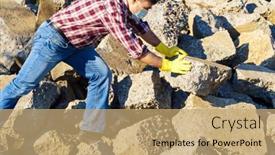  Presentation with concrete construction - Cool new PPT layouts with man-works-with-a-pile backdrop and a coral colored foreground