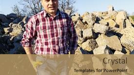  Presentation with concrete construction - Presentation design having man-works-with-a-pile background and a coral colored foreground