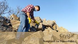  Presentation with concrete construction - Slide set having man-works-with-a-pile background and a coral colored foreground