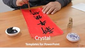  Presentation with mean - Theme having man write chinese calligraphy background and a coral colored foreground
