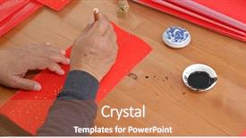  Presentation with chinese new year lunar - PPT layouts consisting of man write chinese calligraphy background and a coral colored foreground