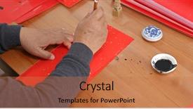  Presentation with chinese new year lunar - Slide deck enhanced with man write chinese calligraphy background and a coral colored foreground