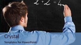  Presentation with simple for - Amazing PPT theme having man writing a simple formula backdrop and a teal colored foreground