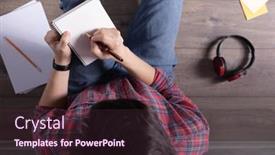  Presentation with creative thinking - Presentation theme consisting of man-writing-in-notebook-noting background and a wine colored foreground